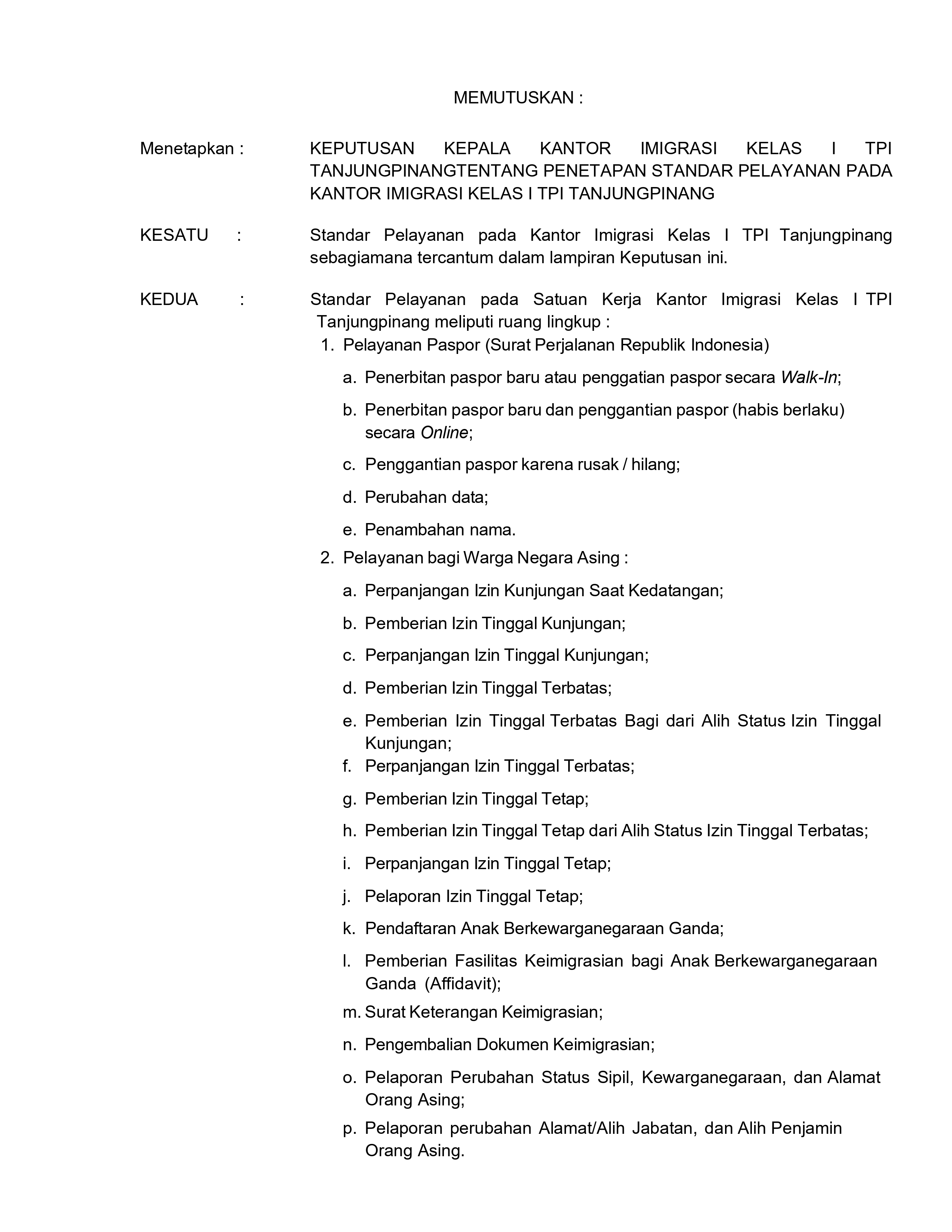 Standar Pelayanan terhadap seluruh jenis pelayanan yang diterbitkan oleh kepala satuan kerja dalam bentuk surat keputusan beserta lampiran 2026 page 0003