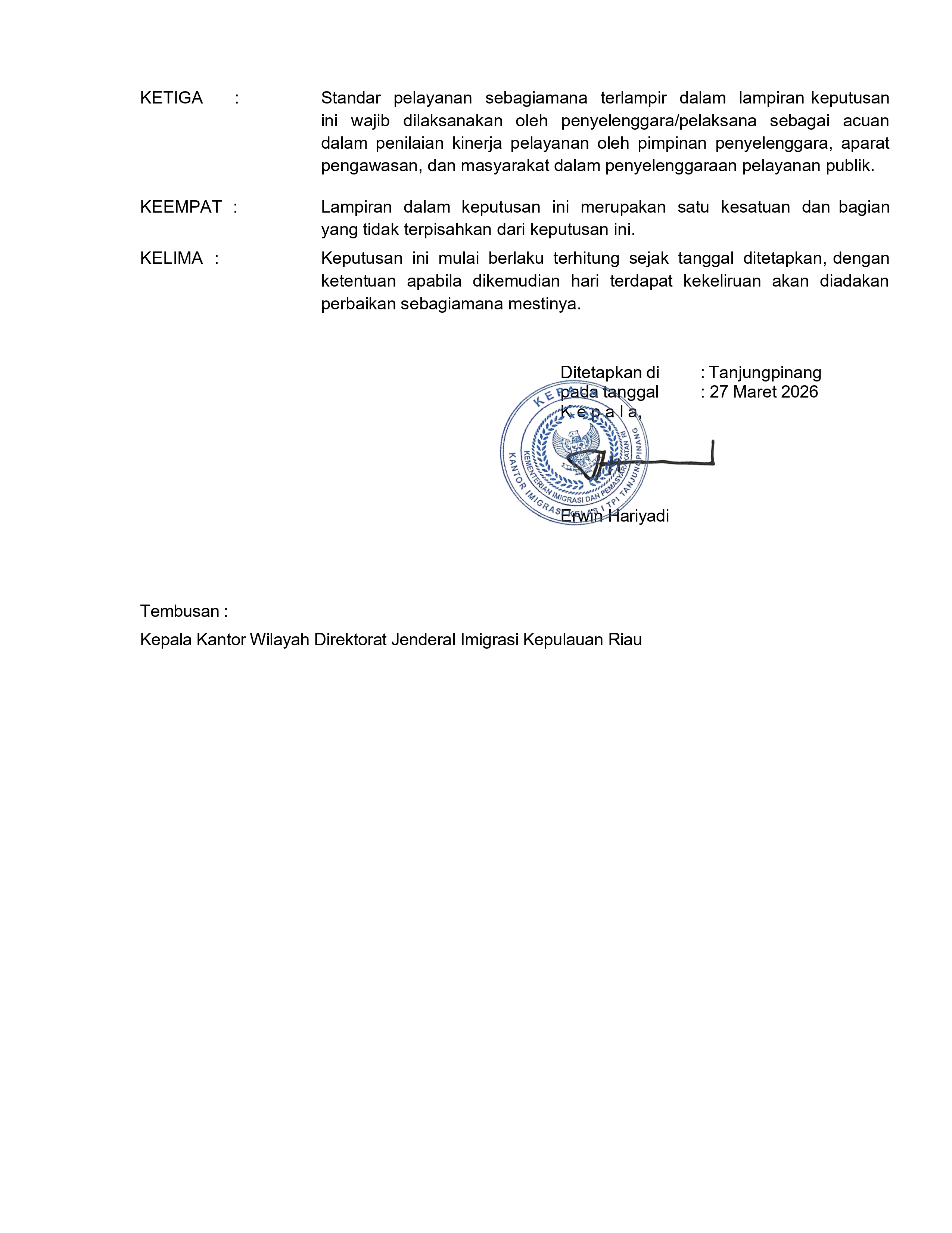 Standar Pelayanan terhadap seluruh jenis pelayanan yang diterbitkan oleh kepala satuan kerja dalam bentuk surat keputusan beserta lampiran 2026 page 0004